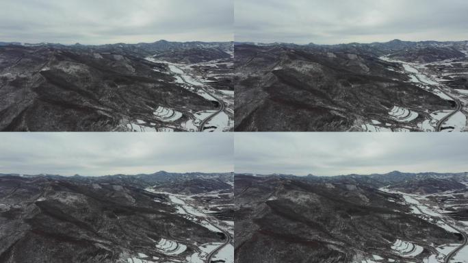 航拍中国北方雪后山景，壮美