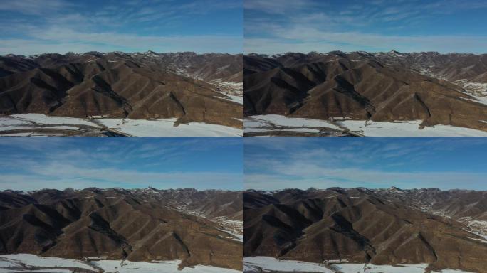 航拍雪后山景，白雪，蓝天，雪山