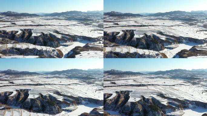 航拍中国北方雪景，梯田景色，美好山河