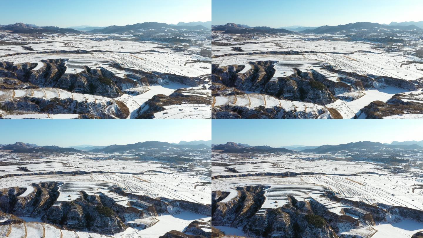 航拍中国北方雪景，梯田景色，美好山河