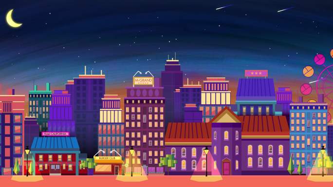 卡通夜景城市