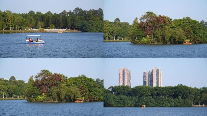 公园游船在湖面上行驶，游湖4k视频素材