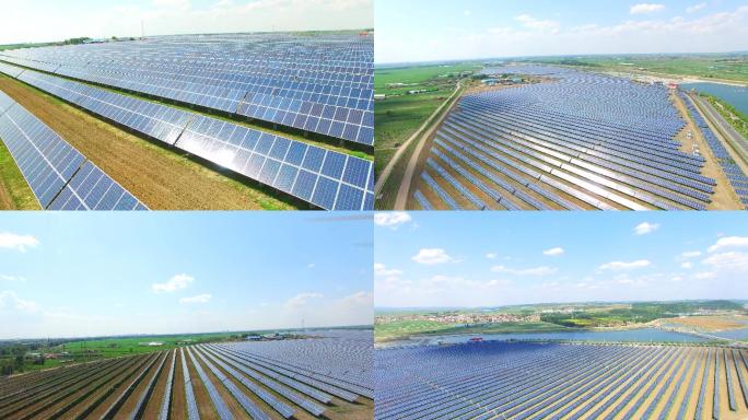 光伏发电站航拍4K太阳能板新能源