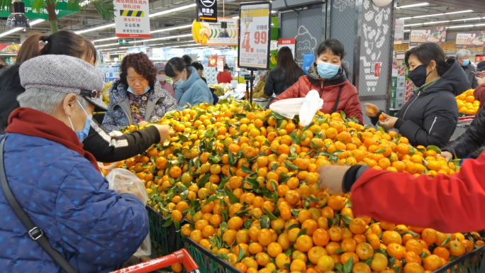 超市人群-过年买年货春节购物