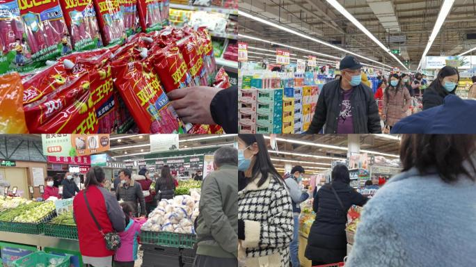超市人群-过年买年货春节购物