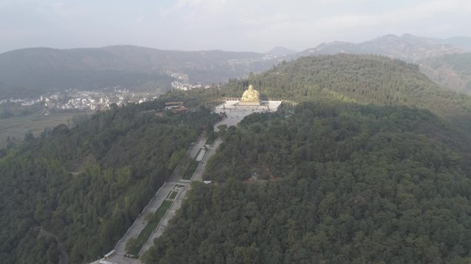 4K弥勒大佛锦屏山大景航拍素材