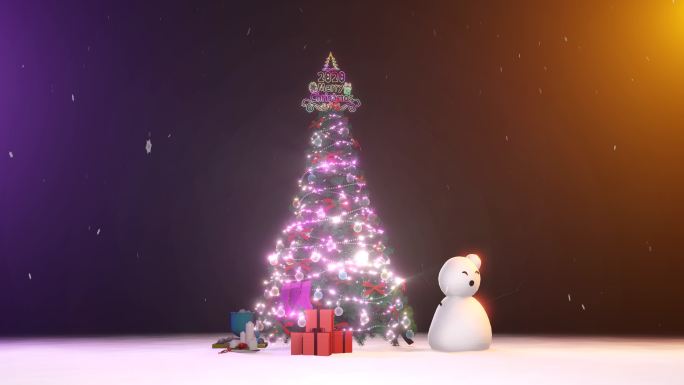 4k高清无缝循环圣诞节圣诞树下雪背景动画
