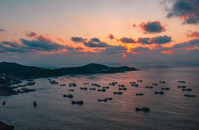 浙江舟山嵊泗航拍嵊山岛枸杞岛日出延时