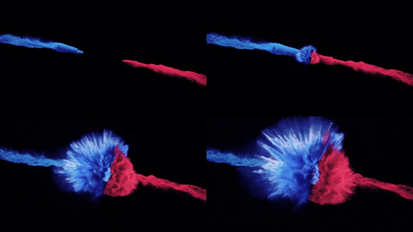 红蓝粒子碰撞喷发粉末开场高清视频