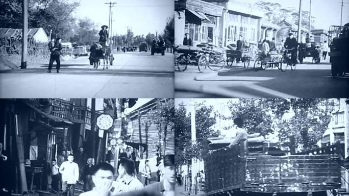 50年代城市街道马路行人人群