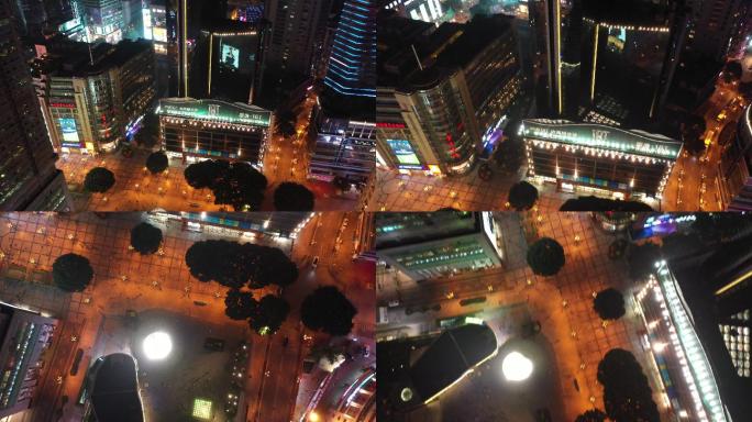 重庆解放碑步行街夜景航拍