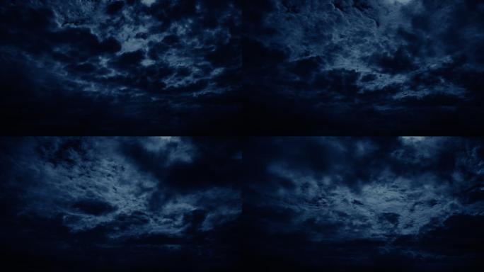 【HD天空】夜晚天空蓝色月光透过唯美云层