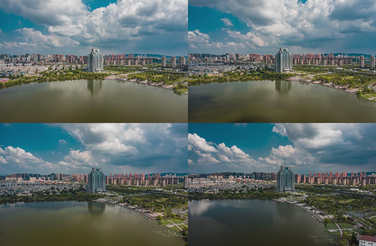 南京市六合区龙池湖六合区政府航拍延时视频