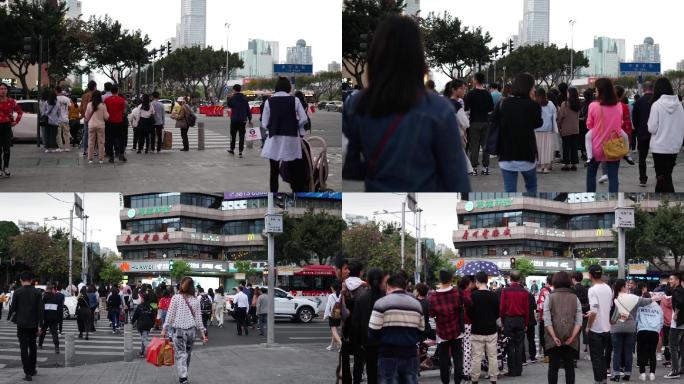 广州天河过马路人流延时拍摄