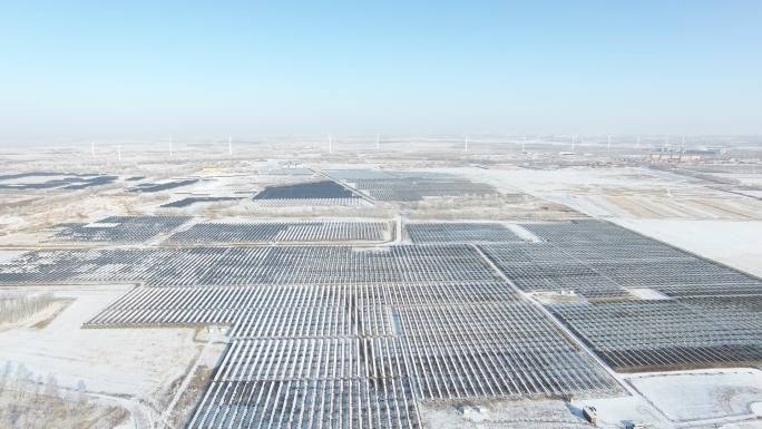 张北太阳能基地航拍雪景