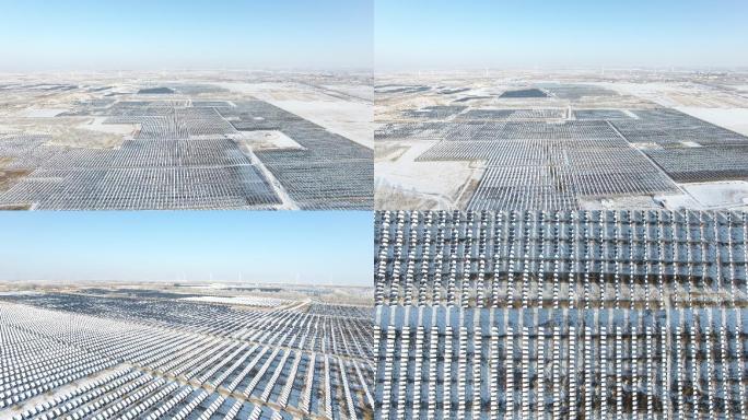 张北太阳能基地航拍雪景