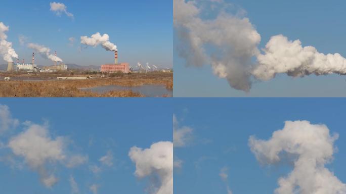 实拍环保素材热电厂排烟4k