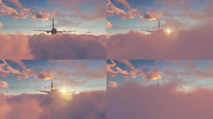 高清大气航拍客机飞机在云海中飞行