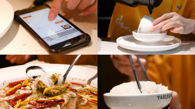 酸菜鱼手机点菜吃饭凉粉4k视频素材