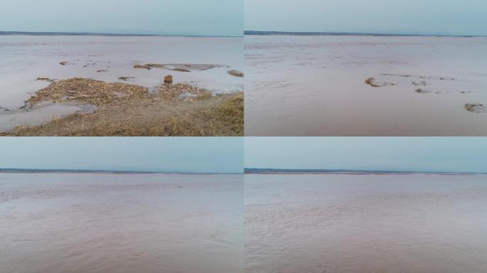 4K航拍冬季黄河河道水流01