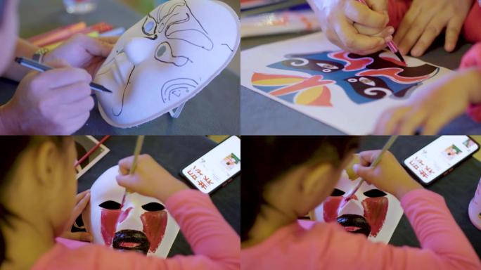 孩子画脸谱，国粹艺术传承