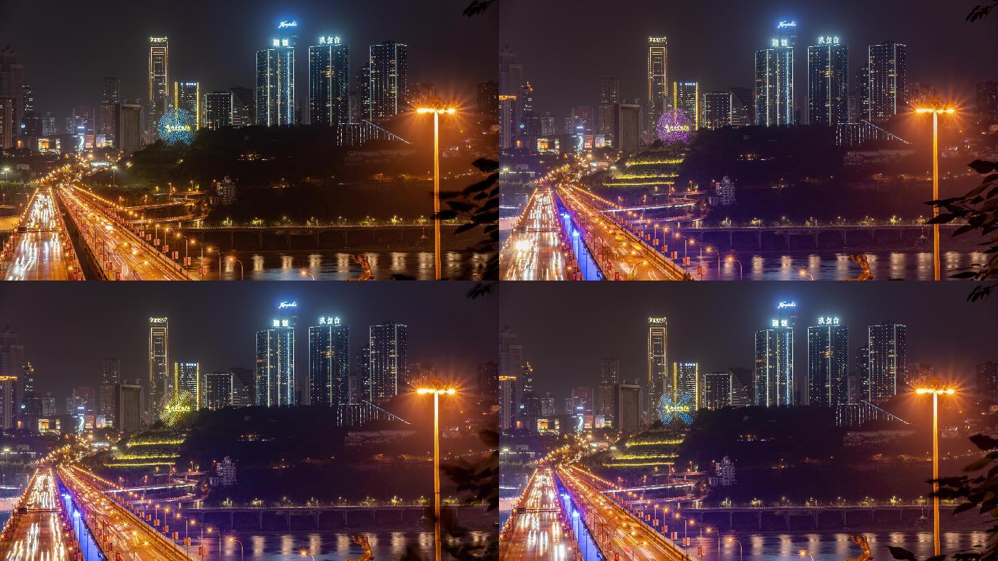 重庆南岸区游乐园长江大桥夜景延迟拍摄