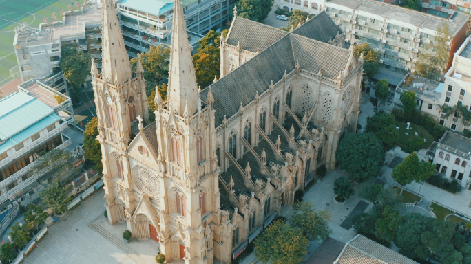 广州石室圣心大教堂4K航拍