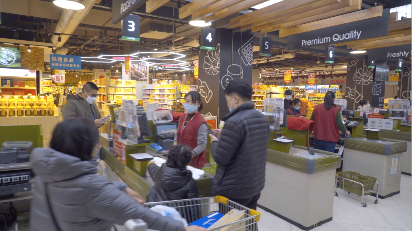 4K商场超市购物视频-大型超市购物人群