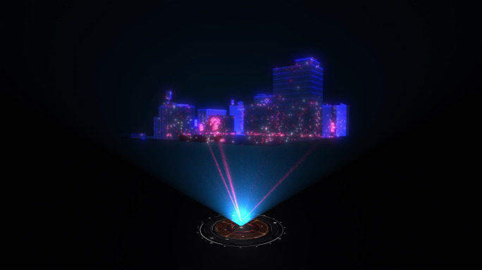 4k科技粒子光线全息城市投影视频