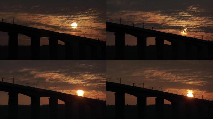 高架高铁桥上的落日过程【延时】
