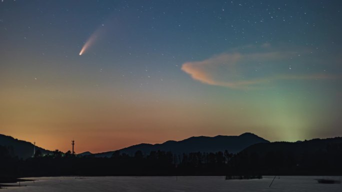 4K东北彗星新智彗星日转夜延时摄影