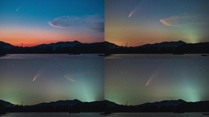4K东北彗星新智彗星日转夜延时摄影