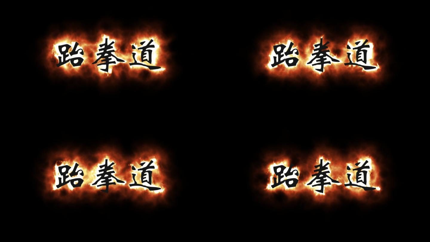 跆拳道武术表演背景火焰文字