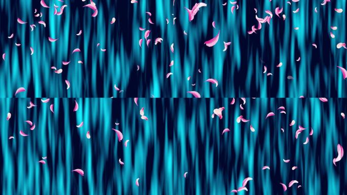4K蓝色水流下落瀑布花瓣落下动画循环