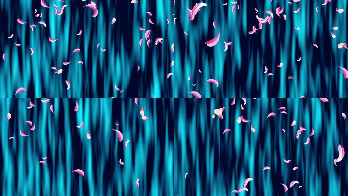 4K蓝色水流下落瀑布花瓣落下动画循环