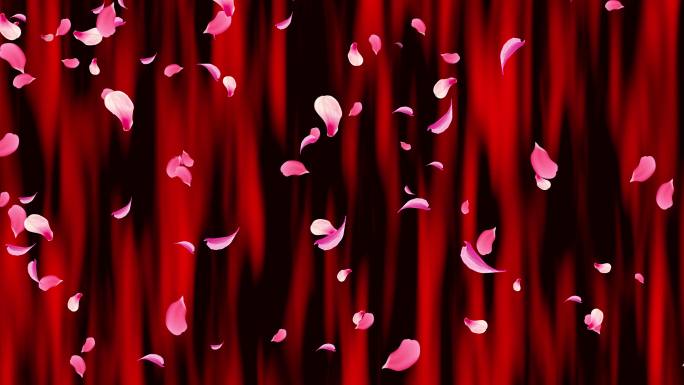 4K红色绸布瀑布花瓣飘扬动画循环