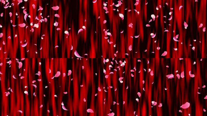4K红色绸布瀑布花瓣飘扬动画循环