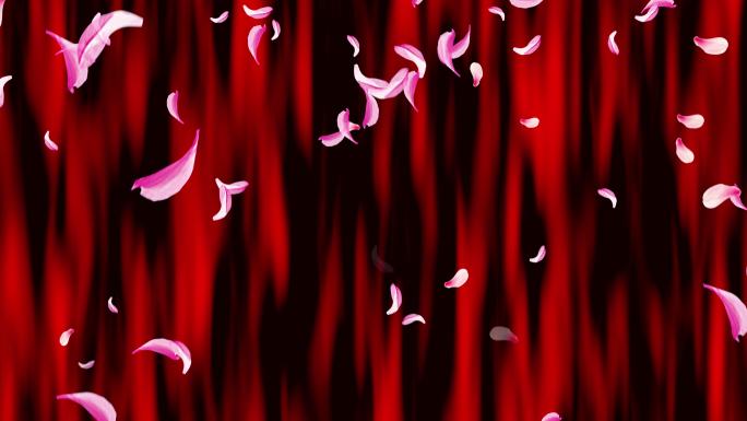 4K红色绸布瀑布花瓣落下动画循环