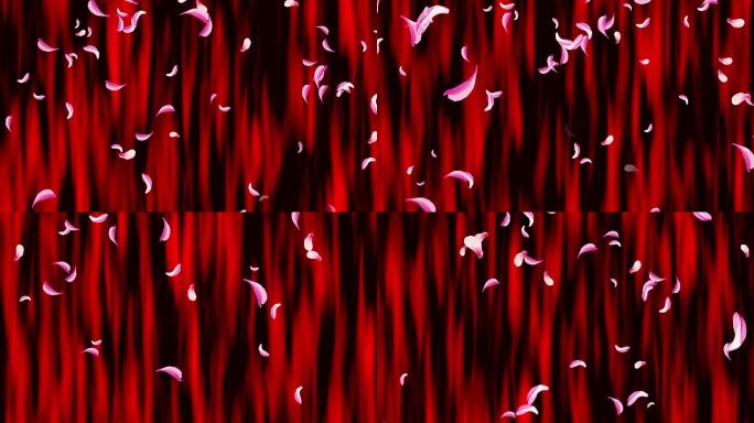 4K红色绸布瀑布花瓣落下动画循环