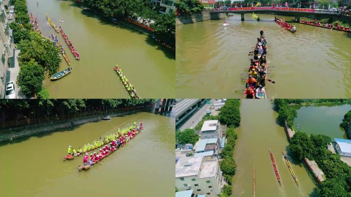 大气感广州黄埔城中村划龙舟比赛航拍4K