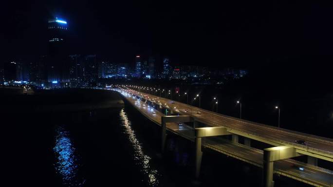 4K航拍夜景大连跨海大桥