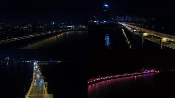 4K航拍夜景大连跨海大桥