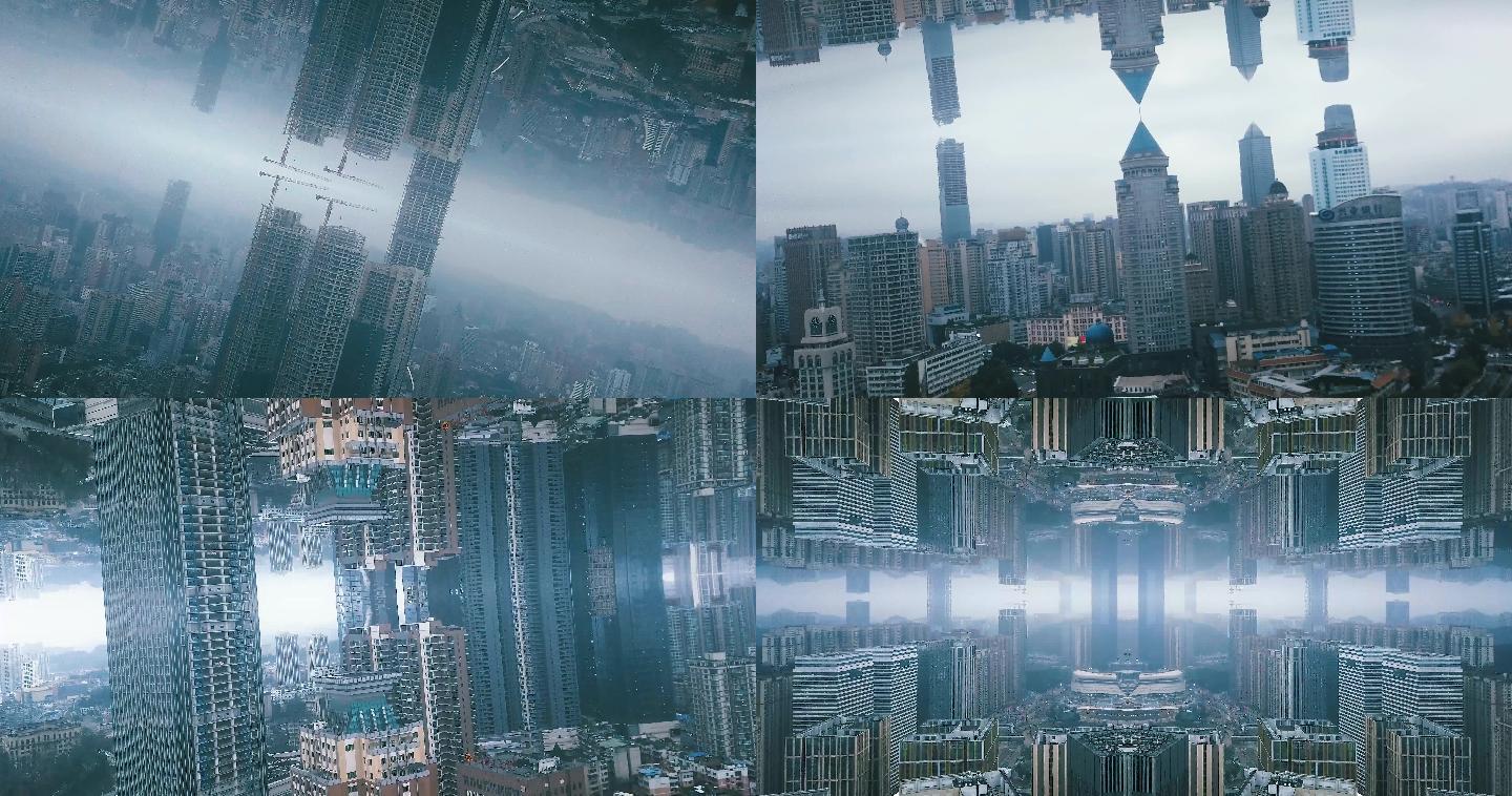 4k大气天空之城，镜像城市，城市意境空镜