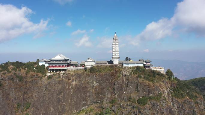 云南大理宾川鸡足山金顶4K高清航拍