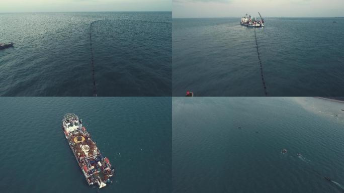 海南侧放海缆海上工作电网作业平台海南航拍