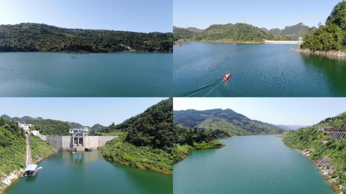 贵州大水库航拍，生态渔业
