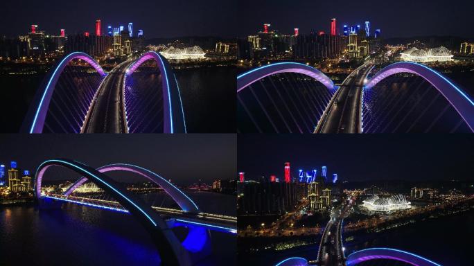 广西南宁大桥邕江夜景航拍-高画质（4条）
