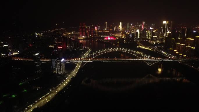 朝天门长江大桥高空航拍夜景