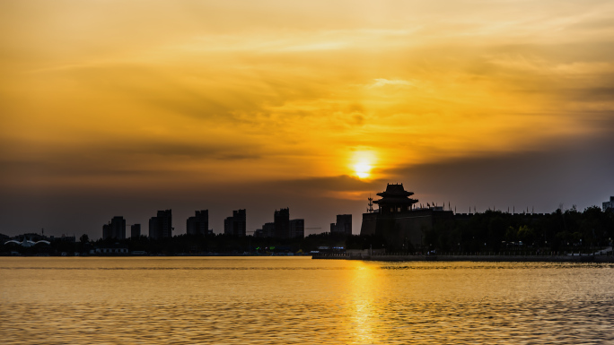 【4k】聊城东昌湖古城日转夜延时