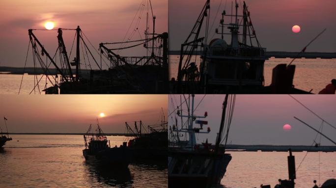 夕阳下入港的渔船